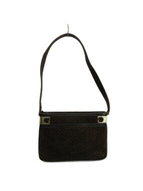 Gucci Vintage Shoulder Bag Suede Leather Square Monogram All Over Pattern Gold